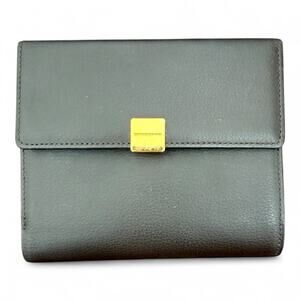 Burberry Dark Brown Leather Wallet Gold Hardware Bifold Plaid Lining Kisslock